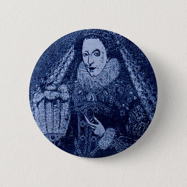 Bóton Redondo 5.08cm Rainha Elizabeth I em azul (Frente)