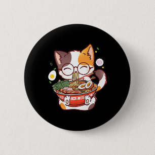 Bóton Redondo 5.08cm Ramen Cat Japonês Comida Kawaii Anime Girls Offici