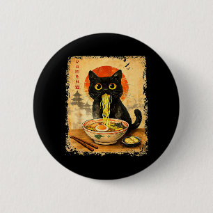 Bóton Redondo 5.08cm Ramen de Gato Japonês Gráfico de Gato Engraçado An