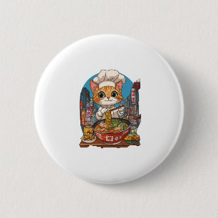 Bóton Redondo 5.08cm Ramen Neko � Engraçada Comida de carne de chef