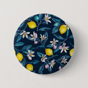 Bóton Redondo 5.08cm Ramos de limão com flores e fruta em azul