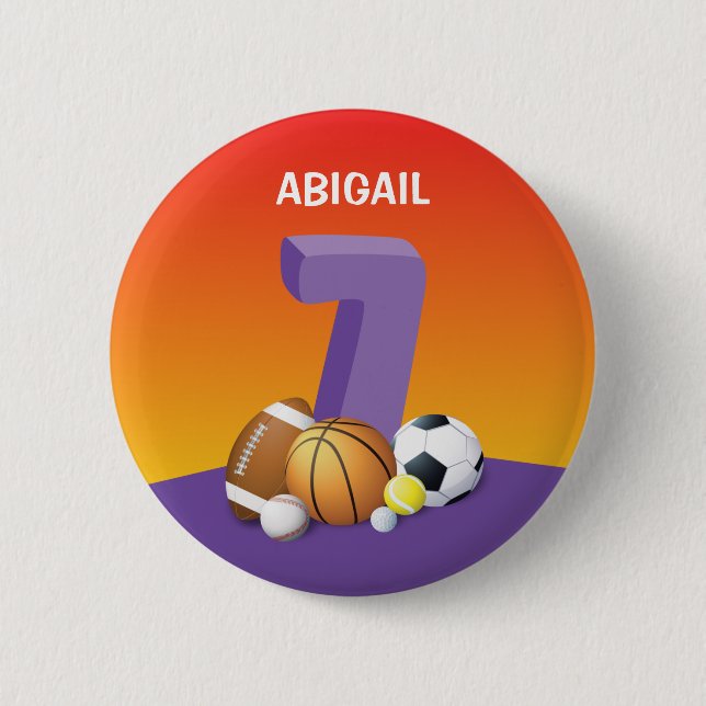 Bóton Redondo 5.08cm Rapariga 7 Birthday Sports Balls (Frente)