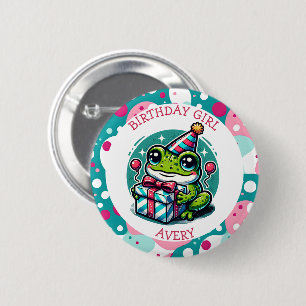 Bóton Redondo 5.08cm Rapariga de aniversário personalizada   Sapo em qu