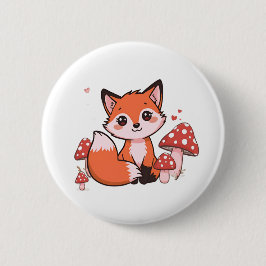 Bóton Redondo 5.08cm Rapariga Kawaii Fox com Arte de Desenho Animado de