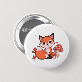 Bóton Redondo 5.08cm Rapariga Kawaii Fox com Arte de Desenho Animado de