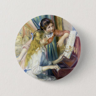 Bóton Redondo 5.08cm Raparigas no piano por Pierre Renoir