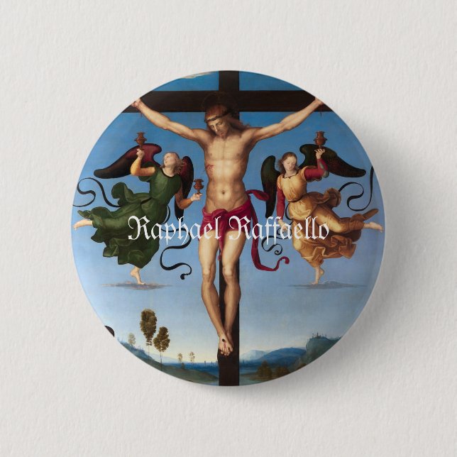 Bóton Redondo 5.08cm Raphael Raffaello, O Crucifixo Mond Jesus (Frente)