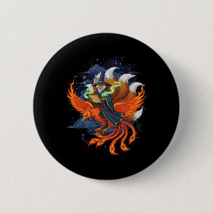 Bóton Redondo 5.08cm Raposa Cavalgando Fenix Anime Ukiyo-e Mitologia Ja