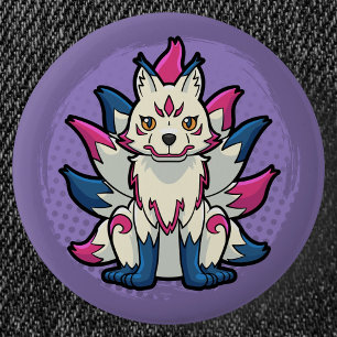 Bóton Redondo 5.08cm Raposa de Nove Caudas- Yokai Kitsune