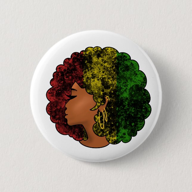 Bóton Redondo 5.08cm Rasta negra mulher a verde-vermelha (Frente)
