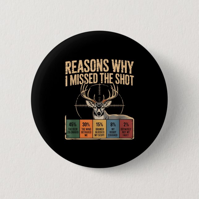 Bóton Redondo 5.08cm Reasons Why I Missed The Shot Funny Deer Hunting E (Frente)