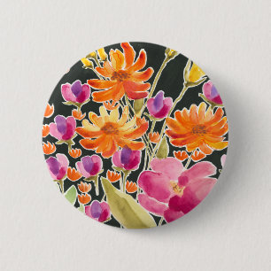 Bóton Redondo 5.08cm Recolha esplêndida - Flores cor-de-rosa e laranja