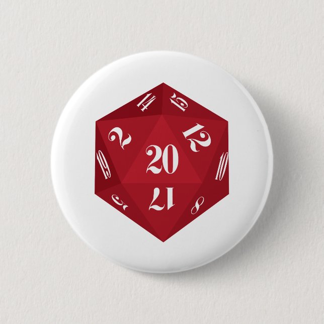 Bóton Redondo 5.08cm Red-20-Sided-Dice (Frente)