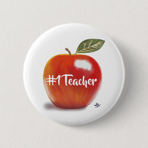 Bóton Redondo 5.08cm Red Apple Illustration No 1 Professora