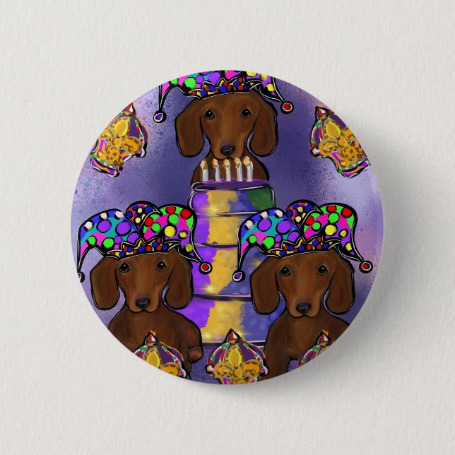 Bóton Redondo 5.08cm Red Doxie Mardi Gras (Frente)