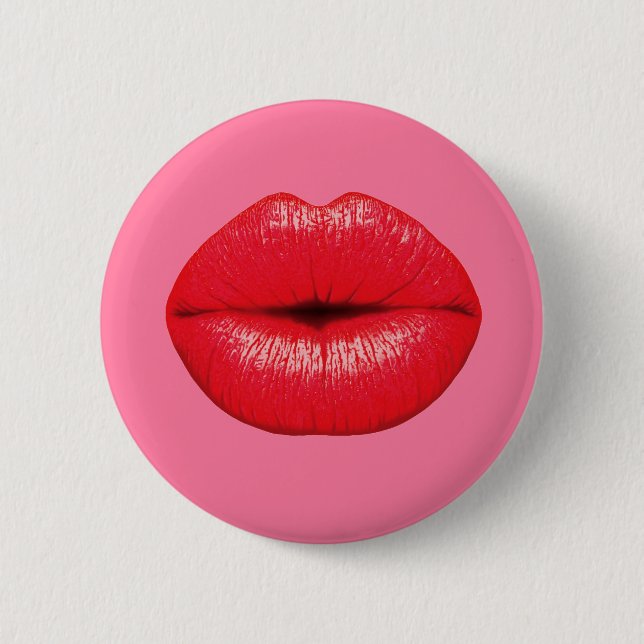 Bóton Redondo 5.08cm Red Lipstick — lábios grandes de pop-arte em rosa- (Frente)