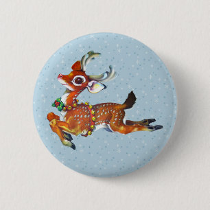 Bóton Redondo 5.08cm Red Nose Reindeer Vintage Art