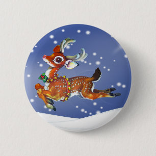 Bóton Redondo 5.08cm Red Nose Reindeer Vintage Art