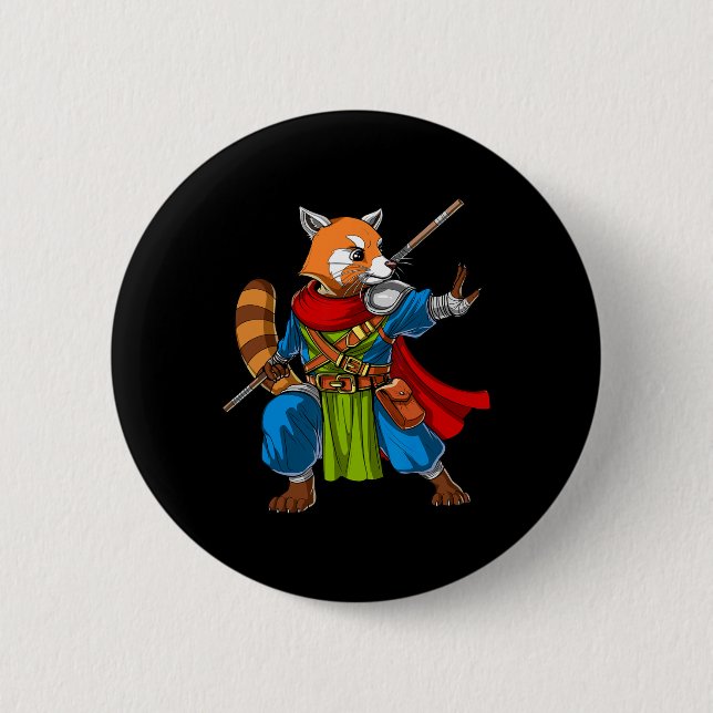 Bóton Redondo 5.08cm Red Panda Bear Ninja Samurai Warrior Funny Kung Fu (Frente)