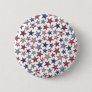 Bóton Redondo 5.08cm Red White e Blue Stars América Patriótica