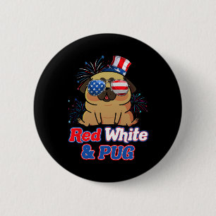 Bóton Redondo 5.08cm Red White E Pug Independence Day Usa cãozinho 4