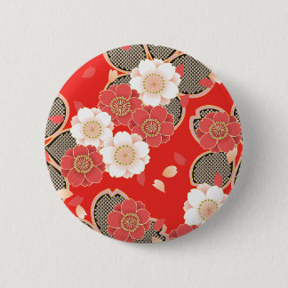 Bóton Redondo 5.08cm Red & White Sakura Japan Kimono