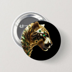 Bóton Redondo 5.08cm Regal Grace: A Jaguar Dourada Adornada com Emerald