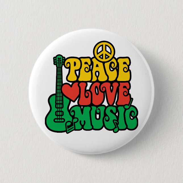 Bóton Redondo 5.08cm Reggae Peace Love Music (Frente)