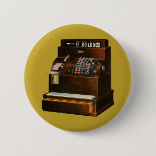 Bóton Redondo 5.08cm Registro Anterior de Caixa, Vintage Retail Busines