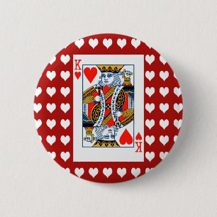 Bóton Redondo 5.08cm Rei de corações jogando cartas com corações