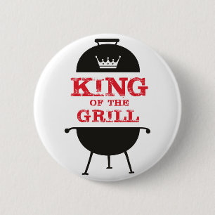 Bóton Redondo 5.08cm Rei Do Grill, Vermelho De Coroa Negra