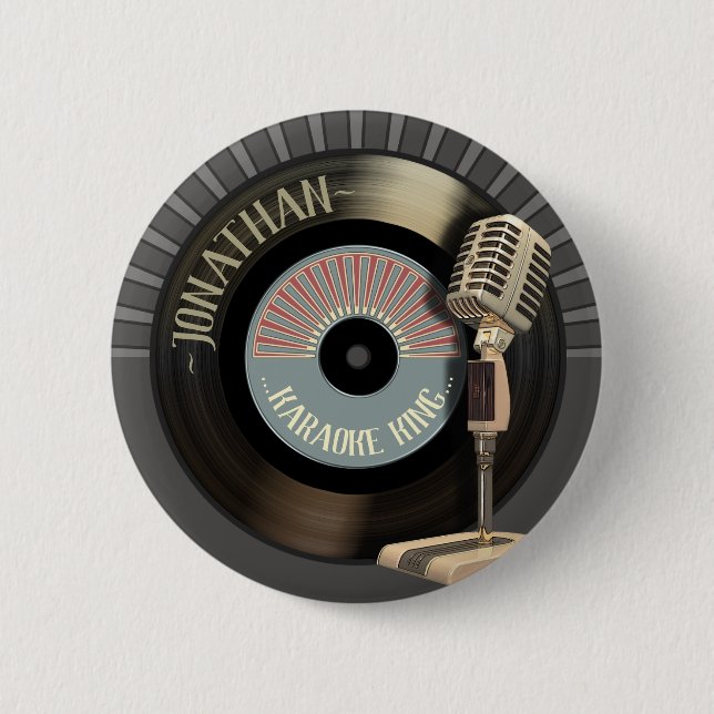 Bóton Redondo 5.08cm Rei Retro Mic e registro do karaoke (Frente)