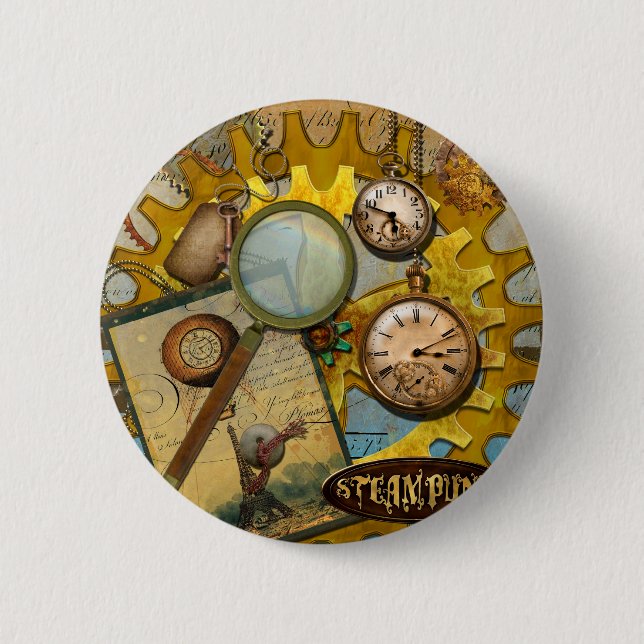 Bóton Redondo 5.08cm Relógios e Tempo Steampunk (Frente)