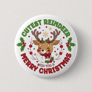 Bóton Redondo 5.08cm Renos Fofos Desejam um Feliz Natal