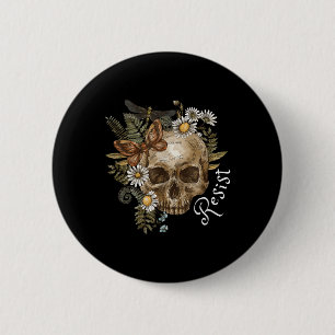 Bóton Redondo 5.08cm Resistência Sutil Anti-Trump Caveira Floral Botâni