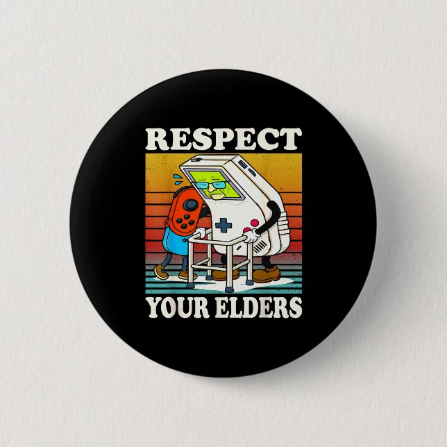 Bóton Redondo 5.08cm Respect Your Elders Gaming Control 80s Retro Funny (Frente)