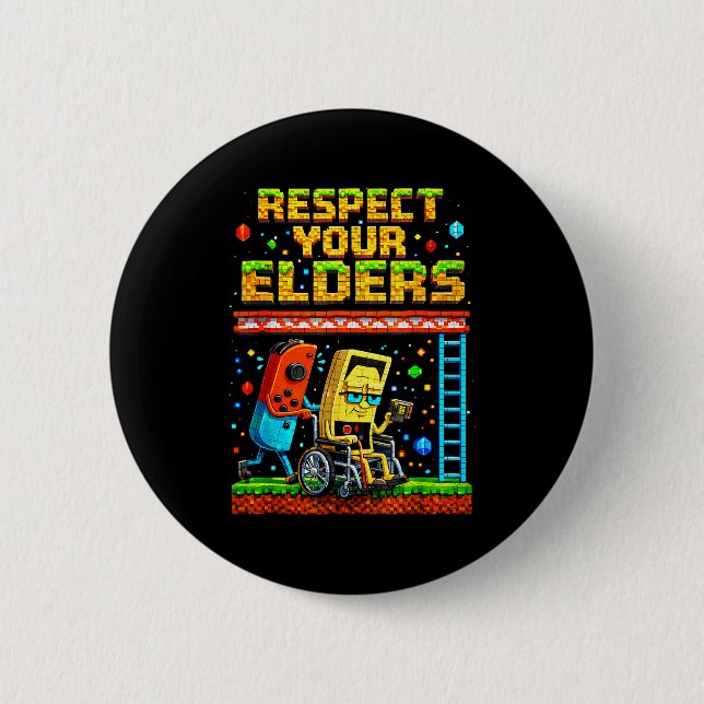 Bóton Redondo 5.08cm Respect Your Elders Retro Gaming Funny Gamer Contr (Frente)