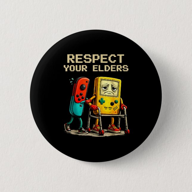 Bóton Redondo 5.08cm Respect Your Elders Retro Gaming Funny Gamer Contr (Frente)