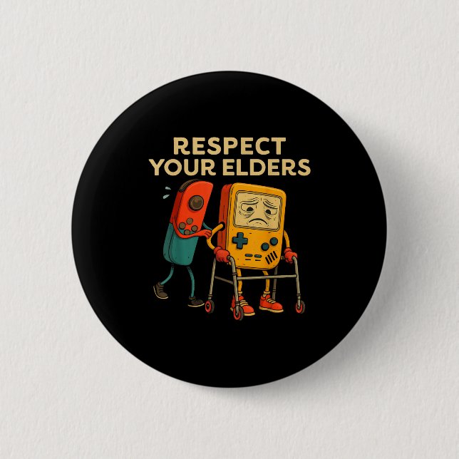Bóton Redondo 5.08cm Respect Your Elders Retro Gaming Funny Gamer Contr (Frente)
