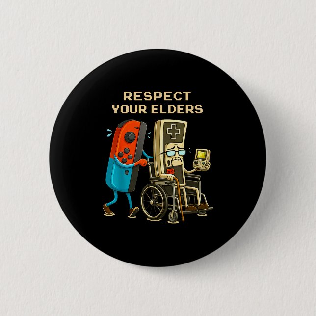 Bóton Redondo 5.08cm Respect Your Elders Retro Gaming Funny Gamer Contr (Frente)