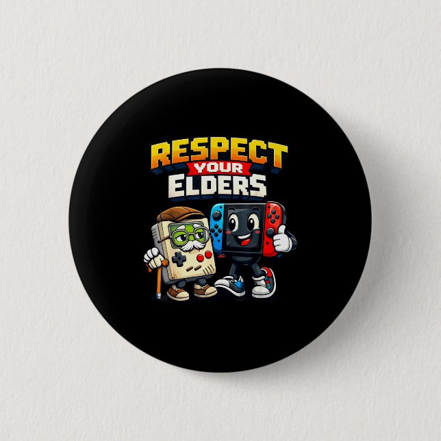 Bóton Redondo 5.08cm Respect Your Elders Retro Gaming Funny Gamer Contr (Frente)