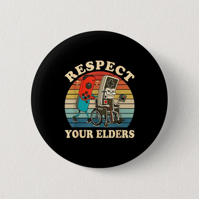 Bóton Redondo 5.08cm Respect Your Elders Retro Gaming Funny Gamer Contr (Frente)