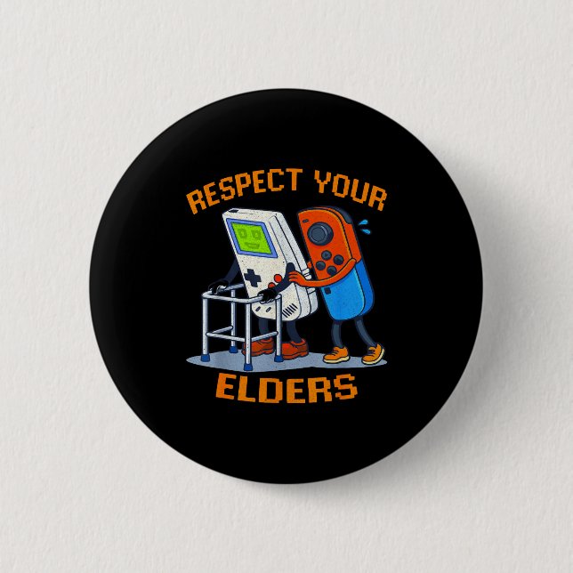 Bóton Redondo 5.08cm Respect Your Elders Retro Gaming Funny Gamer Contr (Frente)