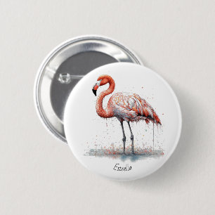 Bóton Redondo 5.08cm Resplendor do Flamingo: Arte em Aquarela personali