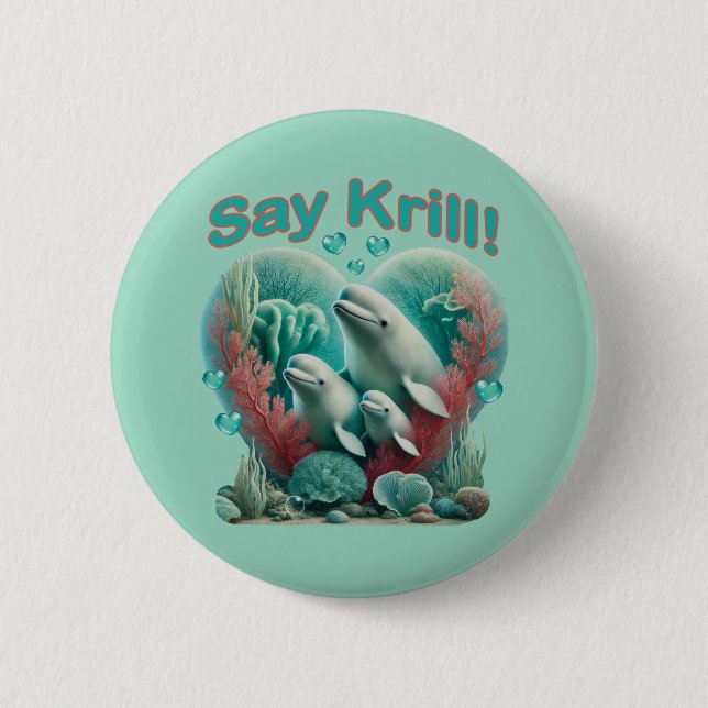 Bóton Redondo 5.08cm Retrato Adorável da Família de Baleias "Diga Krill (Frente)