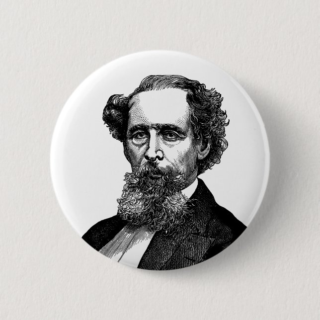 Bóton Redondo 5.08cm Retrato de Charles Dickens (Frente)