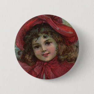 Bóton Redondo 5.08cm Retrato de Menina com Chapéu Vermelho de Natal Vit