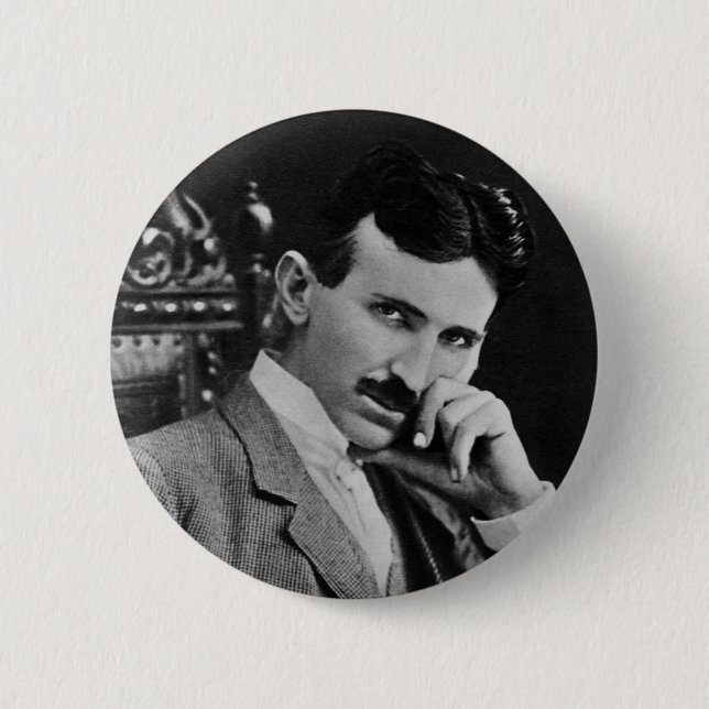 Bóton Redondo 5.08cm Retrato de Nikola Tesla (Frente)