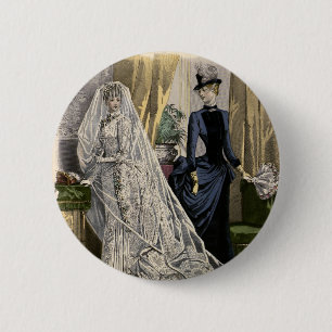 Bóton Redondo 5.08cm Retrato de Noiva de Casamento Antigo, Noiva Vitori