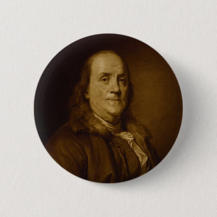 Bóton Redondo 5.08cm Retrato principal de Benjamin Franklin e dos